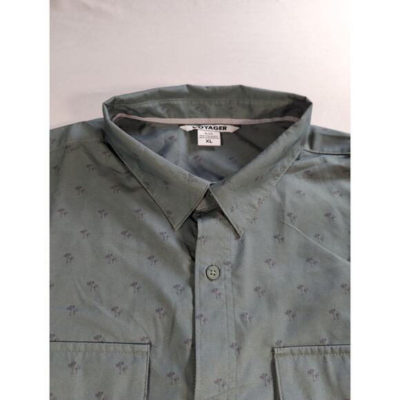 Voyager Mens XL Short Sleeve Button Up Shirt Gray Outdoor Casual Travel - Picture 6 of 11